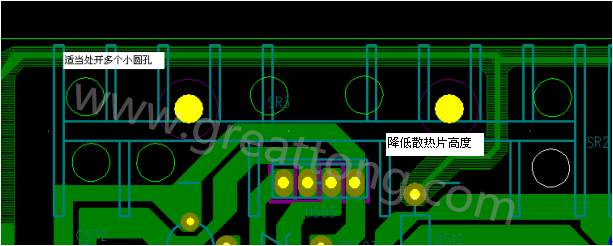 將散熱片減短5MM，合理的開散熱片底下的散熱孔