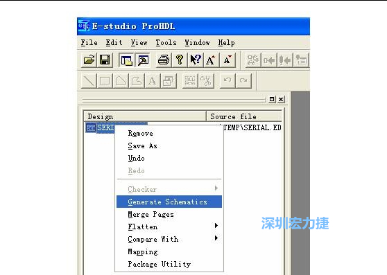 4．右鍵點(diǎn)擊 Serial.EDF 文件，選擇 Generate Schamatics：