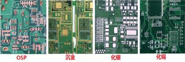 表面工藝分：熱風(fēng)整平，沉金， 化銀， 化錫， OSP 等幾種表面工藝