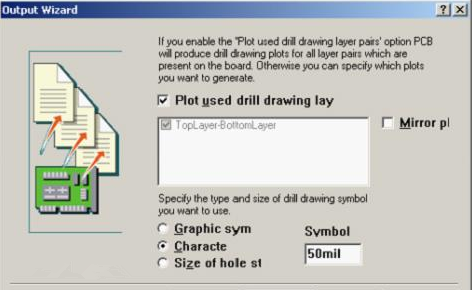 選中“Plot used drill drawing layer”，并將孔圖改為“Cheracte”標(biāo)示