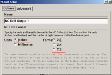 將格式改為“Inches 2：5”（ 以確保資料精度，反之孔與線路有偏移現(xiàn)象；）點(diǎn)OK完成鉆孔文件轉(zhuǎn)換
